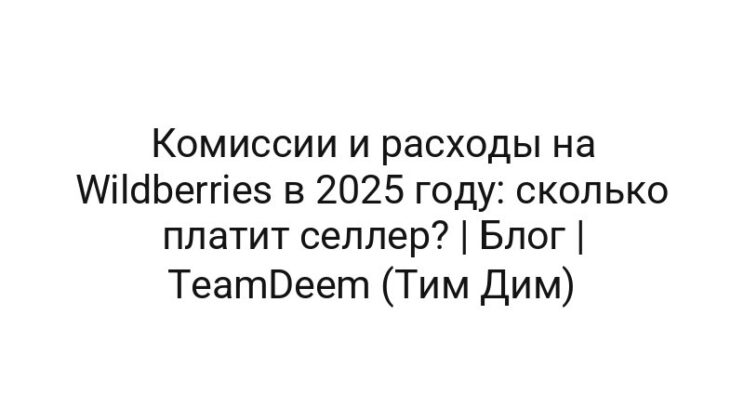 Комиссии и расходы на Wildberries в 2025 году: сколько платит селлер? | Блог | TeamDeem (Тим Дим)