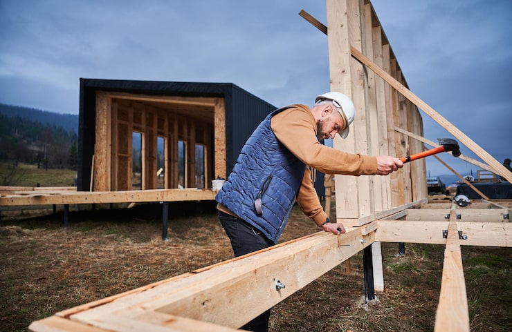 Монтаж стоек для двухэтажного каркасного дома с шагом 60 см